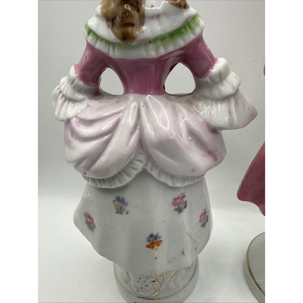 Pair Vintage Occupied Japan Porcelain Victorian Man Woman Figurines 1945-1952 6" - Picture 15 of 16